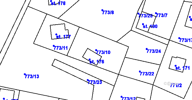 Parcela st. 773/10 v KÚ Všemily, Katastrální mapa
