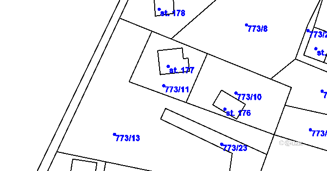 Parcela st. 773/11 v KÚ Všemily, Katastrální mapa