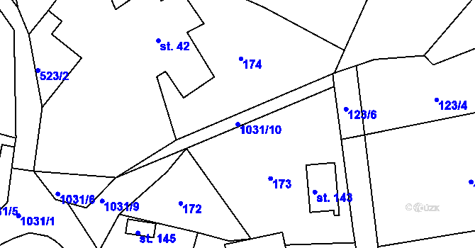 Parcela st. 1031/10 v KÚ Všemily, Katastrální mapa