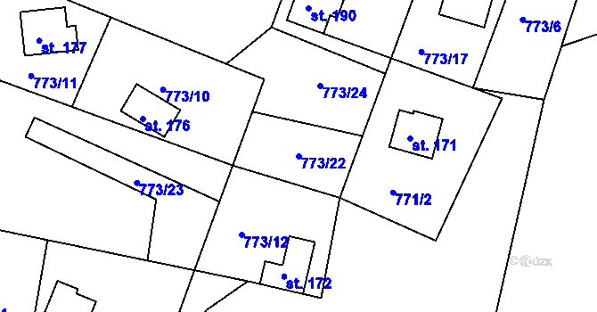 Parcela st. 773/22 v KÚ Všemily, Katastrální mapa