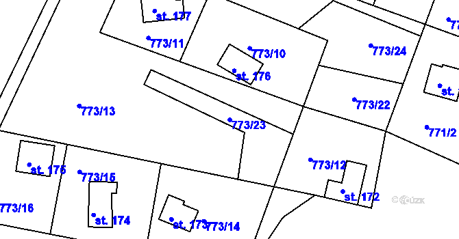 Parcela st. 773/23 v KÚ Všemily, Katastrální mapa