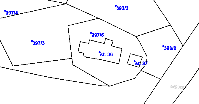 Parcela st. 36 v KÚ Jevany, Katastrální mapa