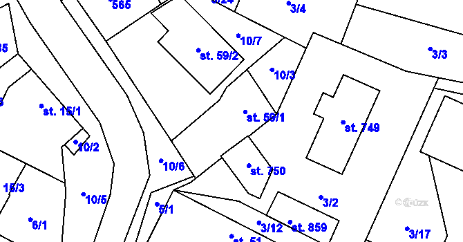 Parcela st. 59/1 v KÚ Jevany, Katastrální mapa