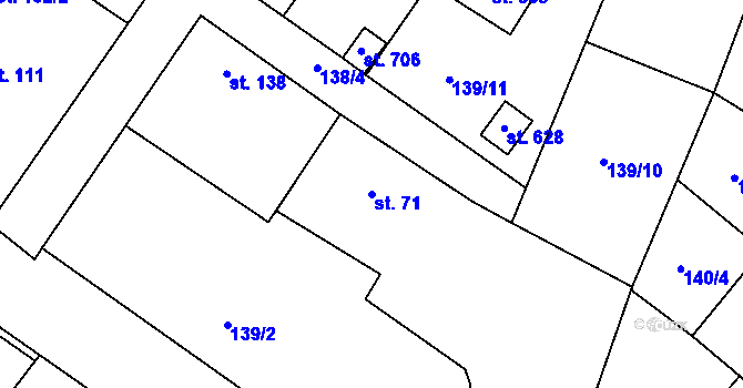 Parcela st. 71 v KÚ Jevany, Katastrální mapa