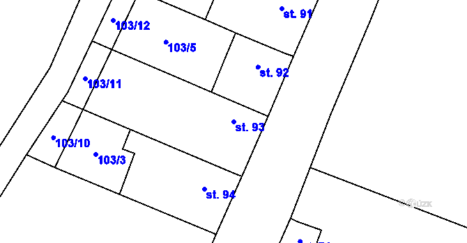 Parcela st. 93 v KÚ Jevany, Katastrální mapa