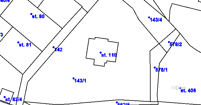 Parcela st. 110 v KÚ Jevany, Katastrální mapa