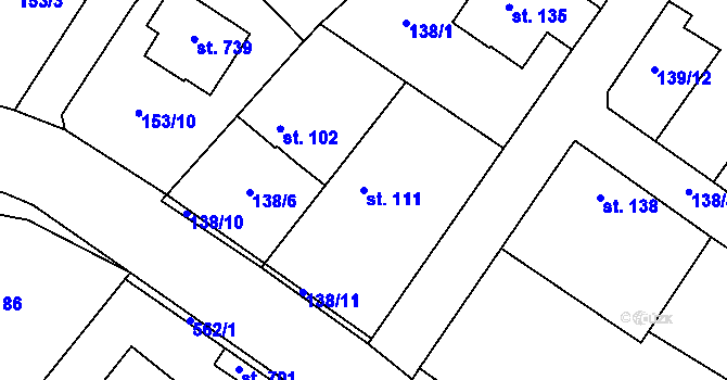 Parcela st. 111 v KÚ Jevany, Katastrální mapa