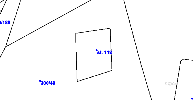 Parcela st. 118 v KÚ Jevany, Katastrální mapa