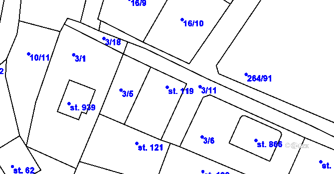Parcela st. 119 v KÚ Jevany, Katastrální mapa