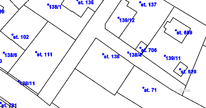 Parcela st. 138 v KÚ Jevany, Katastrální mapa