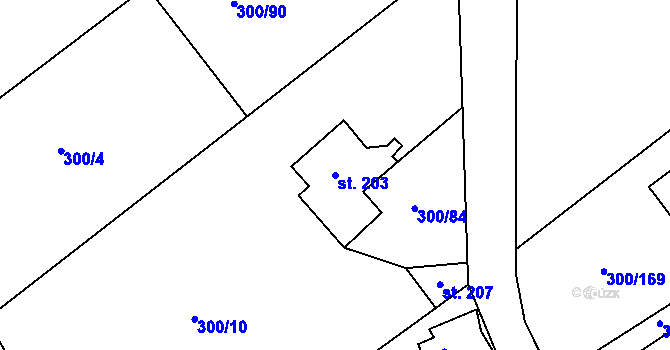 Parcela st. 203 v KÚ Jevany, Katastrální mapa