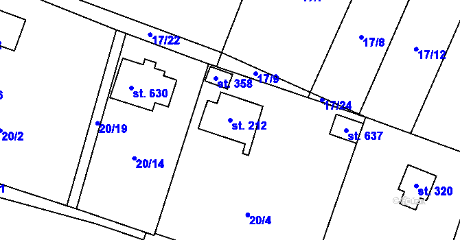 Parcela st. 212 v KÚ Jevany, Katastrální mapa