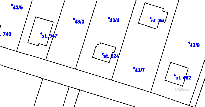 Parcela st. 224 v KÚ Jevany, Katastrální mapa