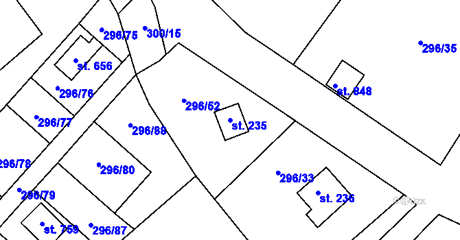 Parcela st. 235 v KÚ Jevany, Katastrální mapa
