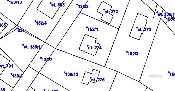 Parcela st. 274 v KÚ Jevany, Katastrální mapa