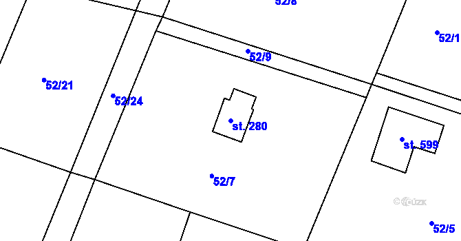 Parcela st. 280 v KÚ Jevany, Katastrální mapa
