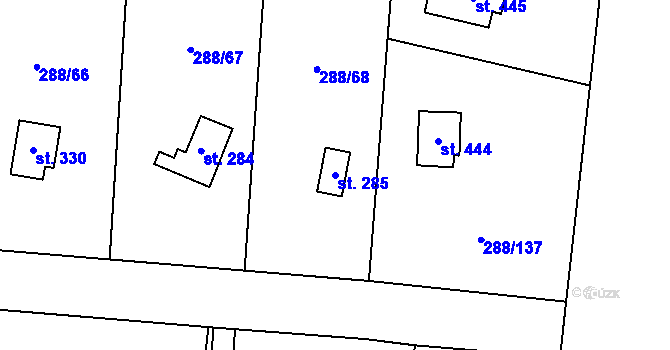 Parcela st. 285 v KÚ Jevany, Katastrální mapa