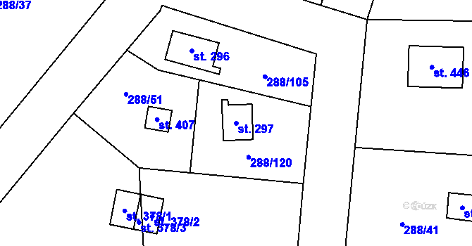 Parcela st. 297 v KÚ Jevany, Katastrální mapa
