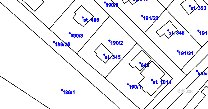 Parcela st. 345 v KÚ Jevany, Katastrální mapa