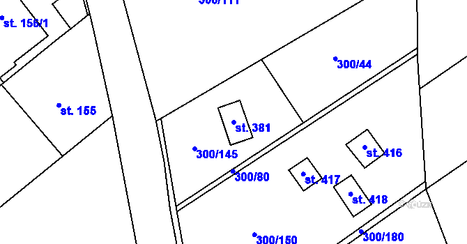 Parcela st. 381 v KÚ Jevany, Katastrální mapa