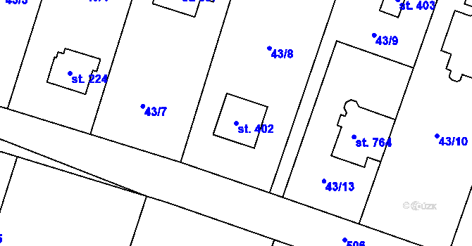 Parcela st. 402 v KÚ Jevany, Katastrální mapa