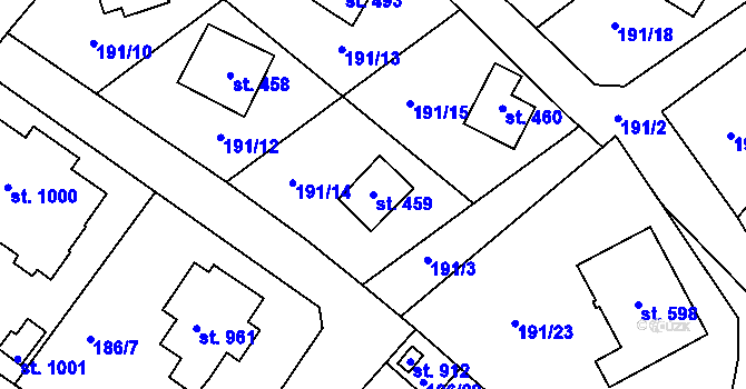 Parcela st. 459 v KÚ Jevany, Katastrální mapa