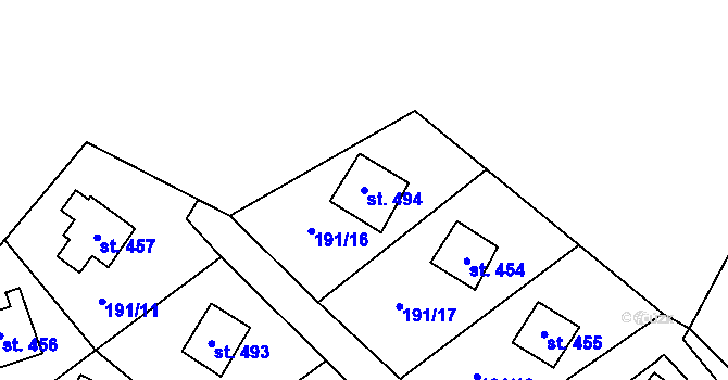 Parcela st. 494 v KÚ Jevany, Katastrální mapa