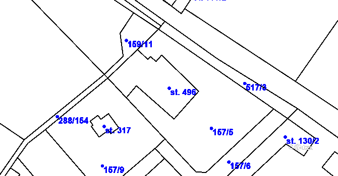 Parcela st. 496 v KÚ Jevany, Katastrální mapa