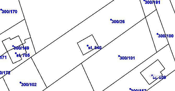 Parcela st. 540 v KÚ Jevany, Katastrální mapa