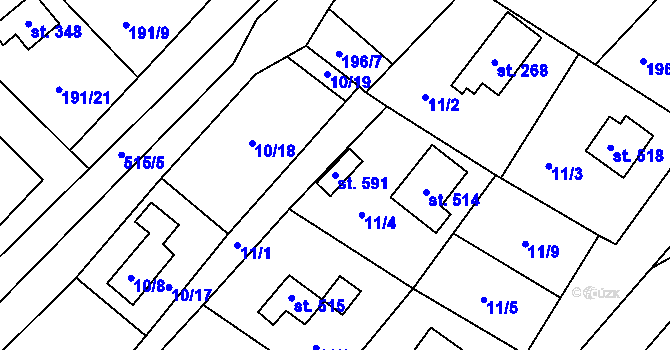 Parcela st. 591 v KÚ Jevany, Katastrální mapa