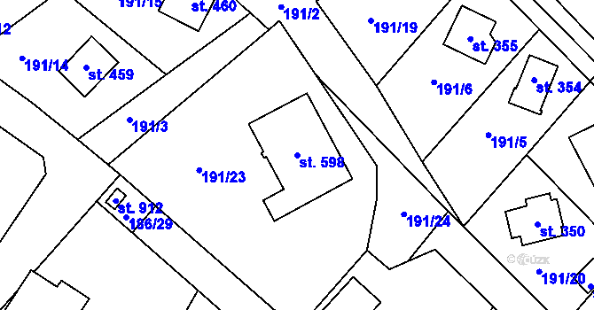 Parcela st. 598 v KÚ Jevany, Katastrální mapa