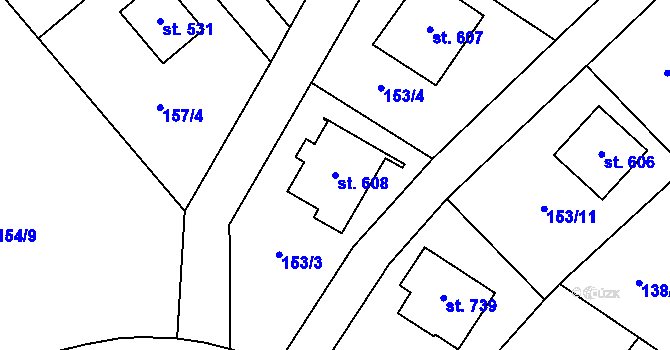 Parcela st. 608 v KÚ Jevany, Katastrální mapa