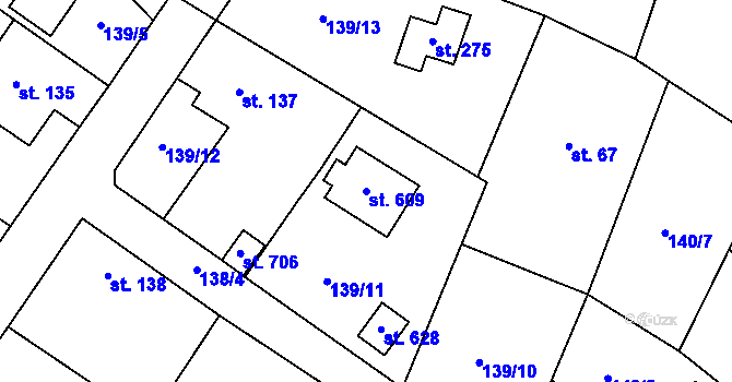 Parcela st. 609 v KÚ Jevany, Katastrální mapa