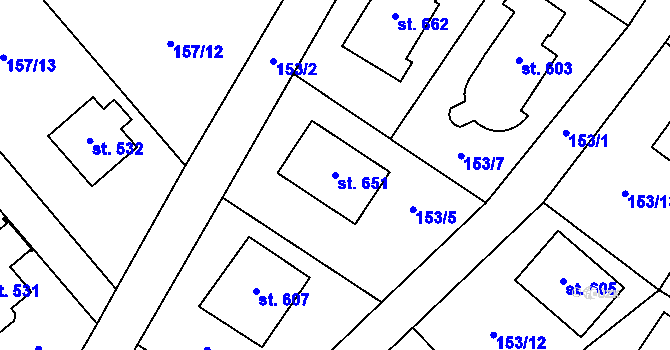 Parcela st. 651 v KÚ Jevany, Katastrální mapa
