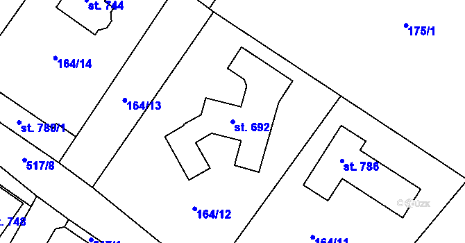 Parcela st. 692 v KÚ Jevany, Katastrální mapa