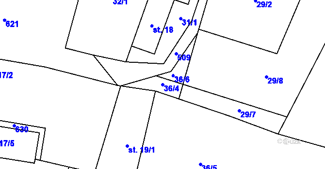 Parcela st. 36/4 v KÚ Jevany, Katastrální mapa