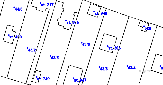 Parcela st. 43/6 v KÚ Jevany, Katastrální mapa