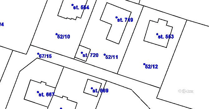 Parcela st. 52/11 v KÚ Jevany, Katastrální mapa