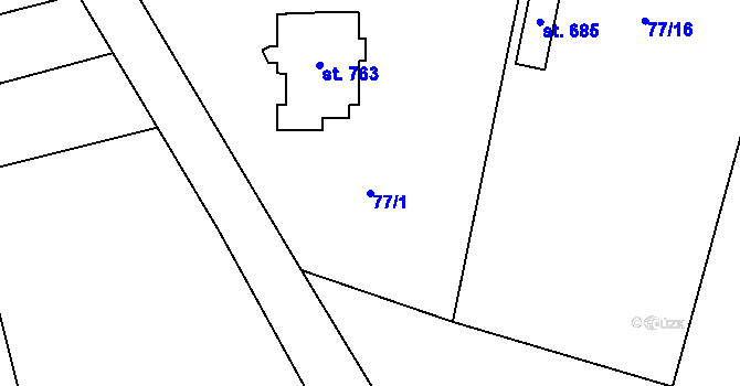 Parcela st. 77/1 v KÚ Jevany, Katastrální mapa
