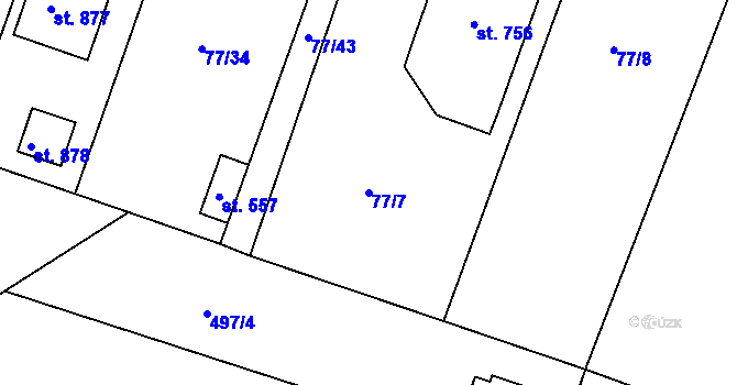 Parcela st. 77/7 v KÚ Jevany, Katastrální mapa