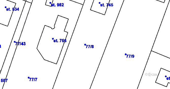 Parcela st. 77/8 v KÚ Jevany, Katastrální mapa