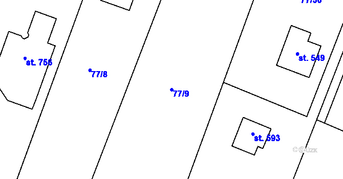 Parcela st. 77/9 v KÚ Jevany, Katastrální mapa