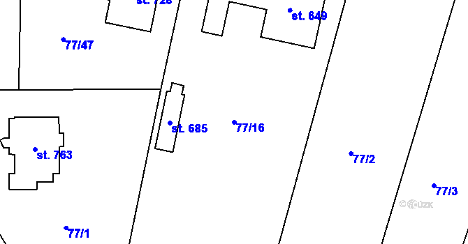 Parcela st. 77/16 v KÚ Jevany, Katastrální mapa
