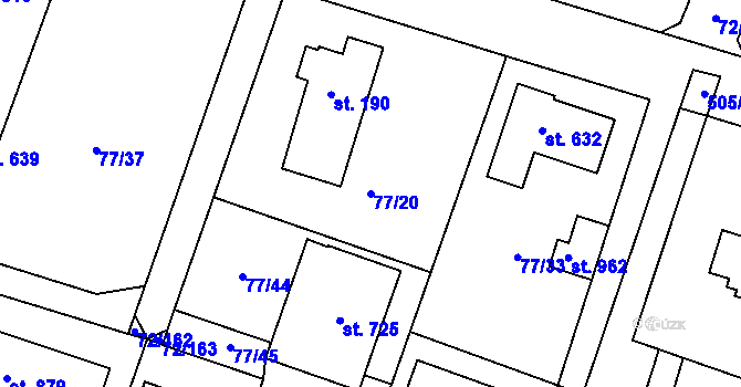 Parcela st. 77/20 v KÚ Jevany, Katastrální mapa