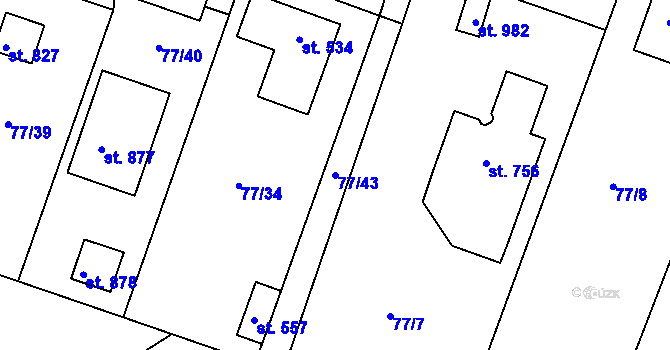 Parcela st. 77/43 v KÚ Jevany, Katastrální mapa