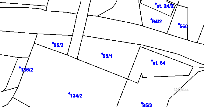 Parcela st. 95/1 v KÚ Jevany, Katastrální mapa