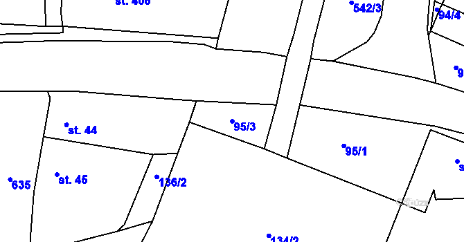Parcela st. 95/3 v KÚ Jevany, Katastrální mapa