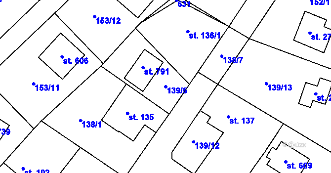 Parcela st. 139/5 v KÚ Jevany, Katastrální mapa