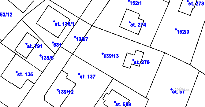 Parcela st. 139/13 v KÚ Jevany, Katastrální mapa