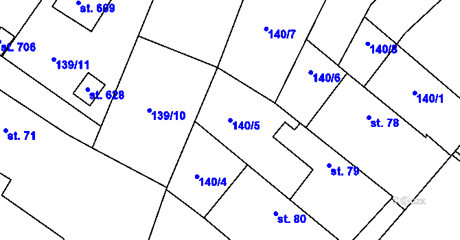 Parcela st. 140/5 v KÚ Jevany, Katastrální mapa